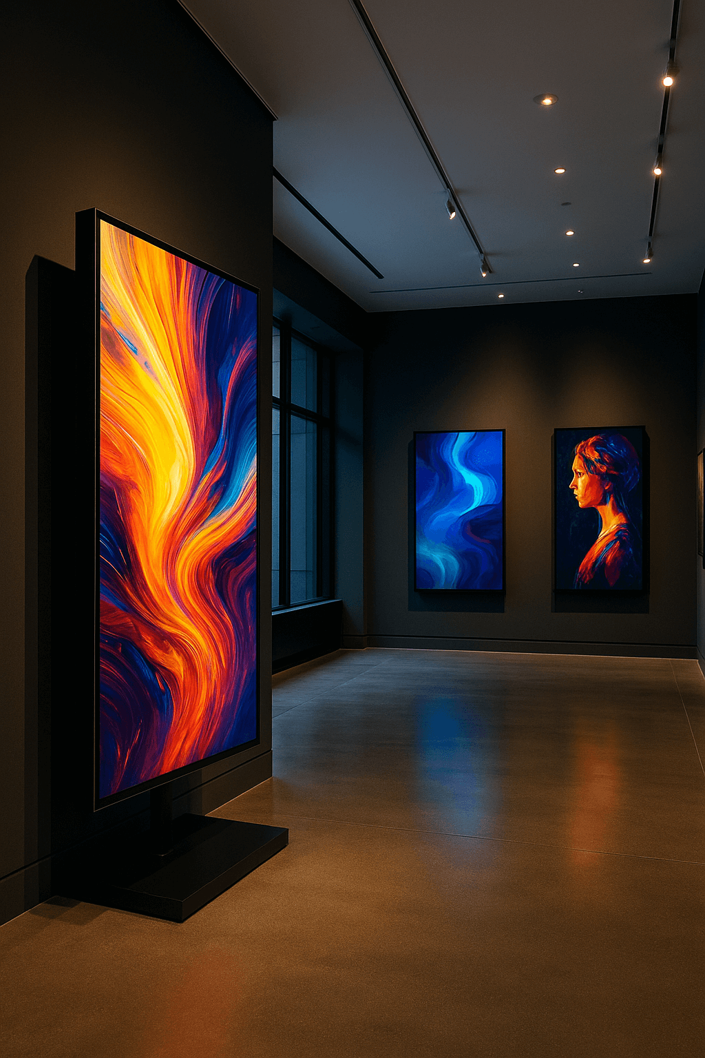 Digital art displays in gallery